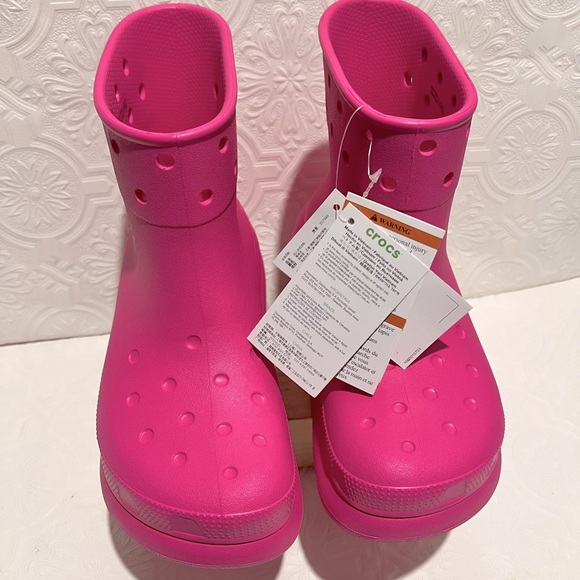 Crocs Pink Wellingtons Classic Crush Boot Women's Size 7 New With Tags - Picture 7 of 7